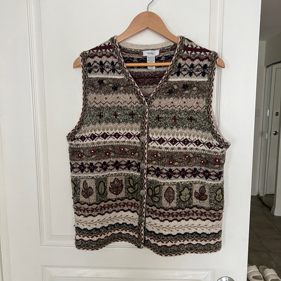 SOLD Vintage Christmas Green Sweater Vest - Picture 2 of 6